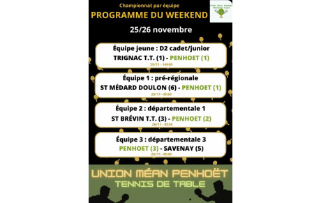 Programme du weekend - 25/26 novembre 2023